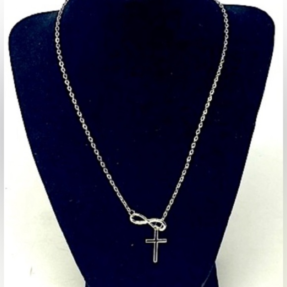 ‼️STERLING SILVER Plated INFINITY CROSS LARIAT NECKLACE 18'